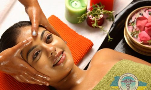 Lady with a face mask on, depicting charutha treatment.
